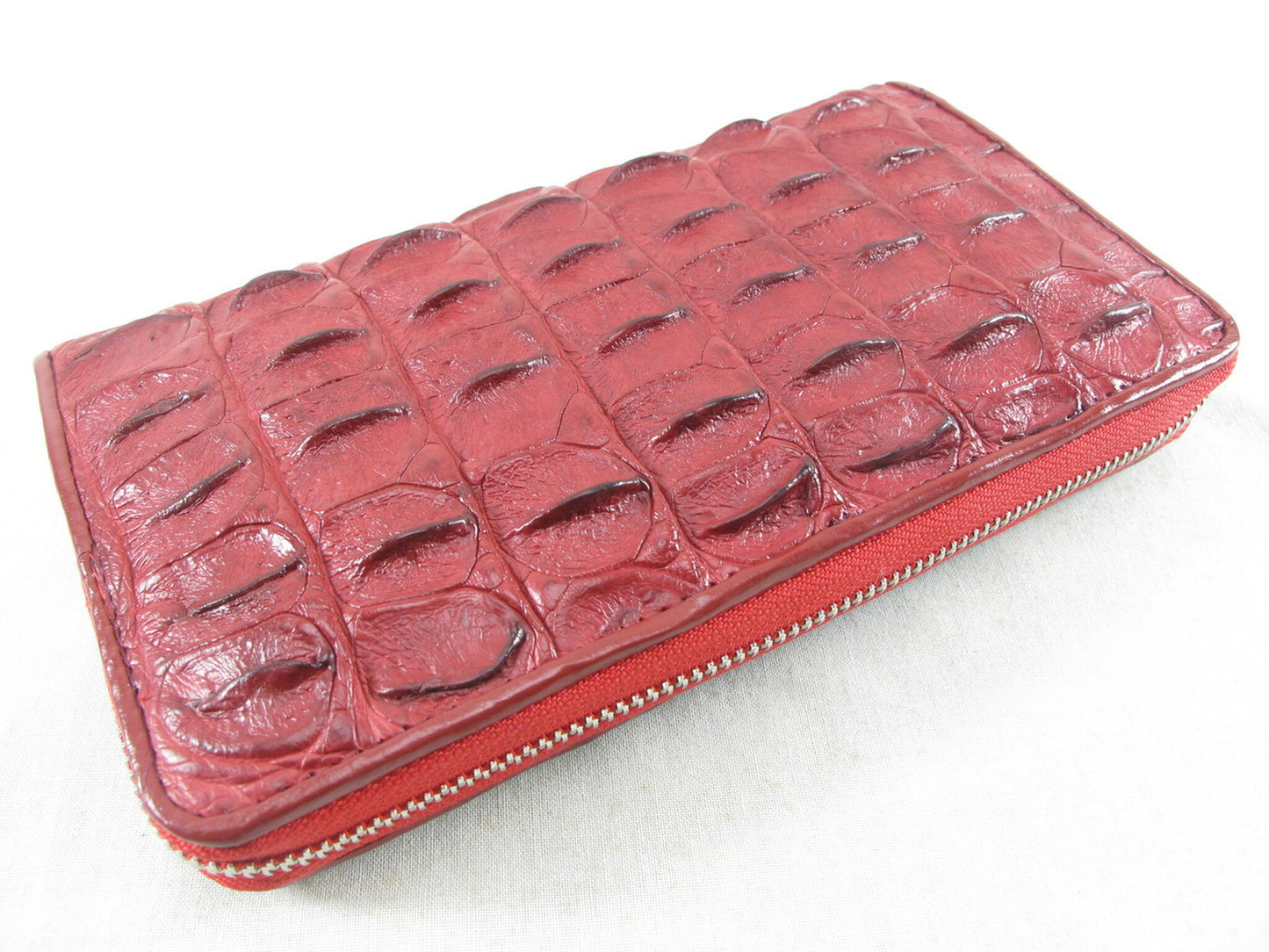 Genuine Crocodile Backbone Skin Leather Large Zip Around Clutch Wallet Purse