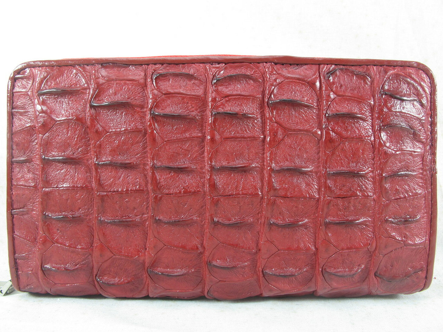 Genuine Crocodile Backbone Skin Leather Large Zip Around Clutch Wallet Purse