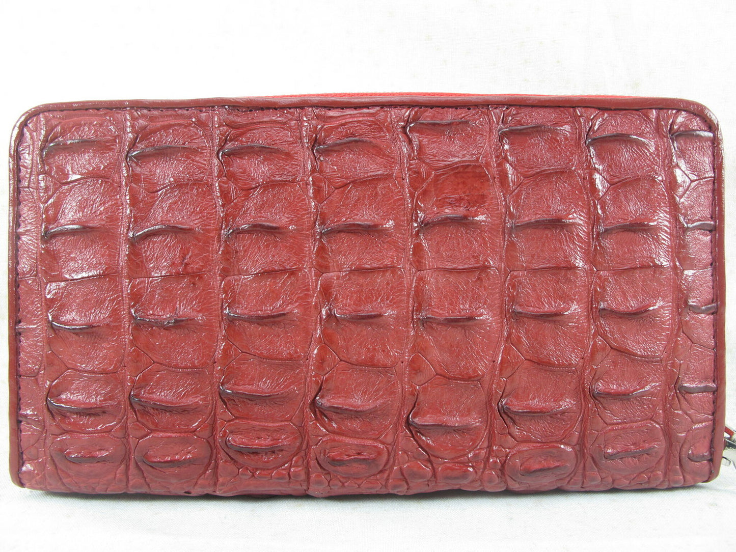 Genuine Crocodile Backbone Skin Leather Large Zip Around Clutch Wallet Purse