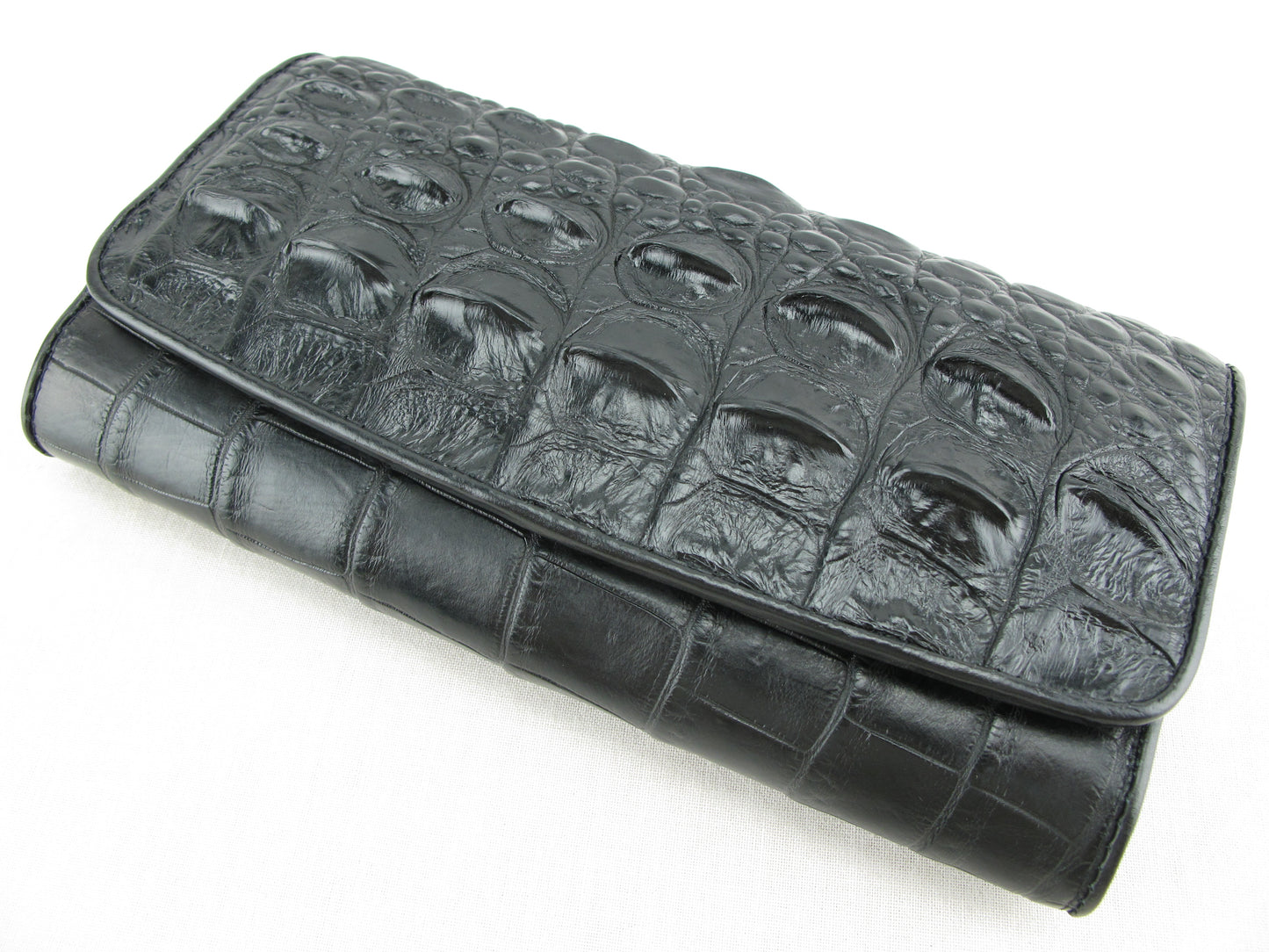 Genuine Crocodile Half Hornback Skin Leather Women's Trifold Clutch Wallet Purse