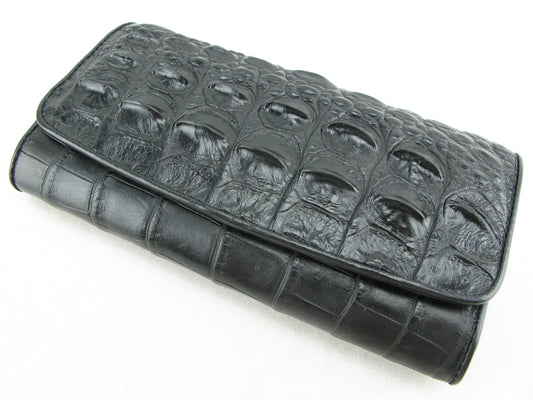 Genuine Crocodile Half Hornback Skin Leather Women's Trifold Clutch Wallet Purse