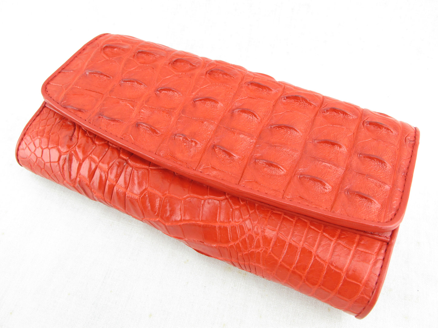 Genuine Crocodile Half Hornback Skin Leather Women's Trifold Clutch Wallet Purse