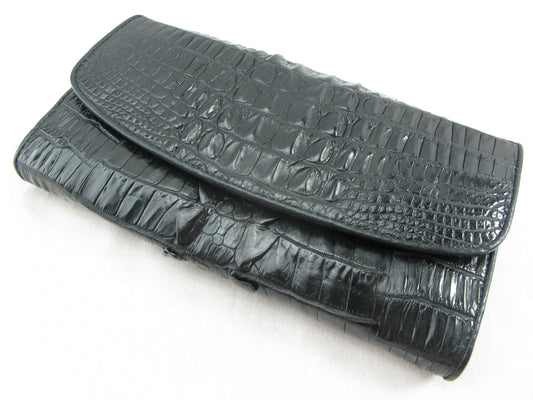 Genuine Crocodile Tail Skin Leather Women's Trifold Clutch Wallet Purse