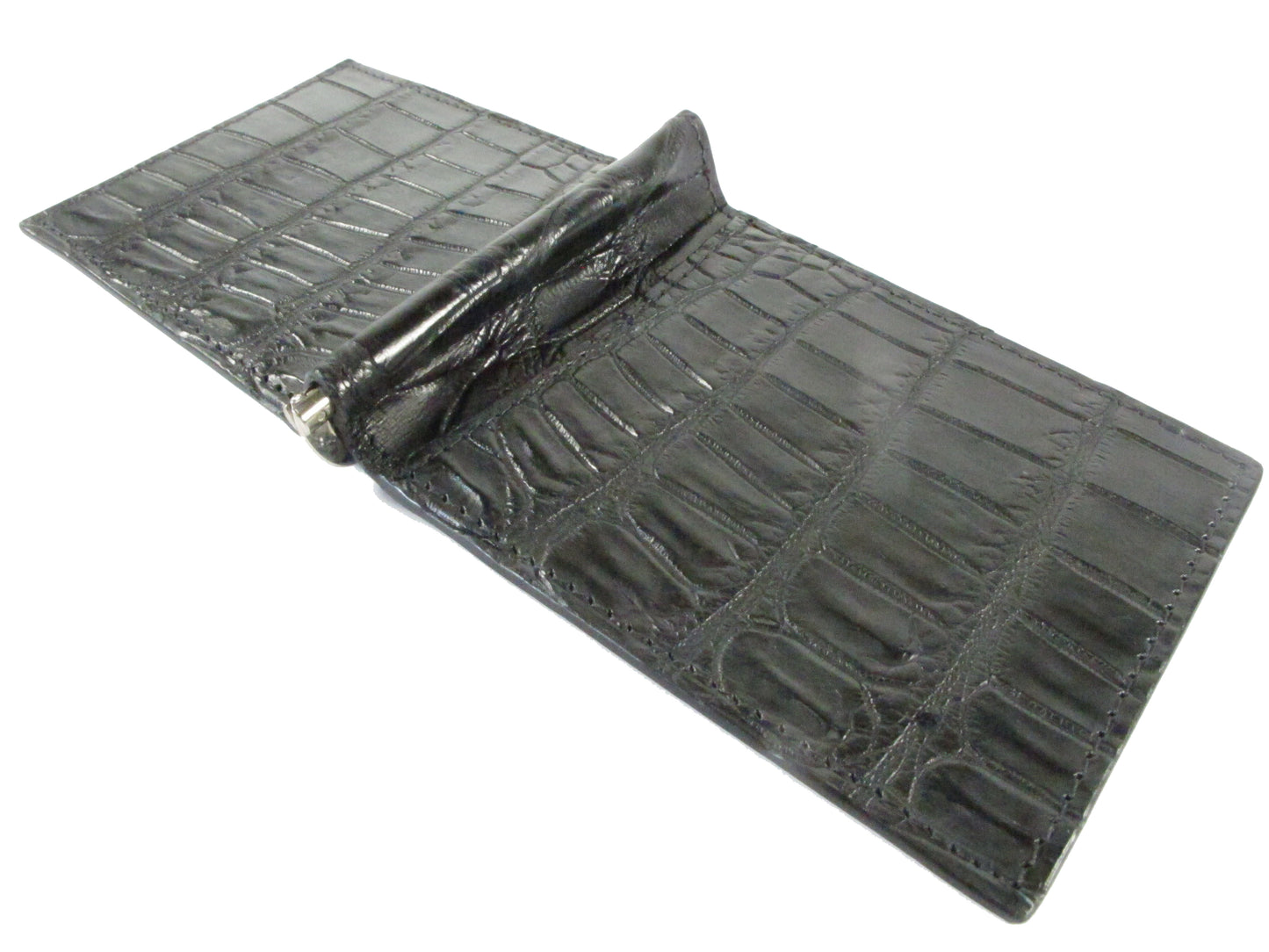 Genuine Crocodile Belly Skin Leather Money Clip Slim Bifold Men's Wallet