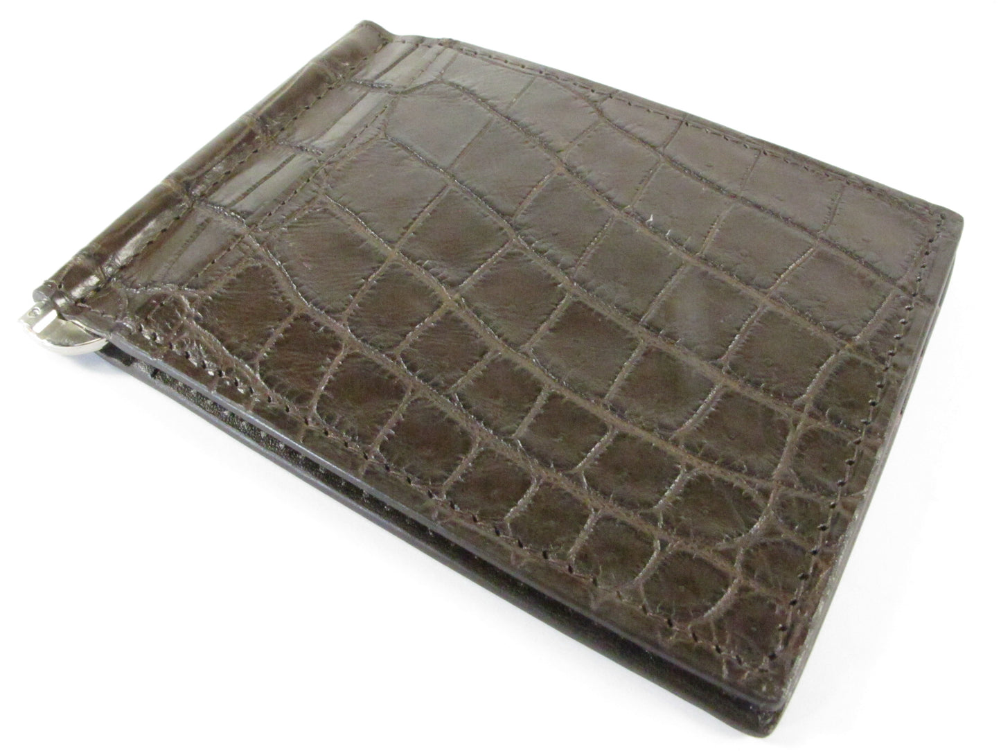 Genuine Crocodile Belly Skin Leather Money Clip Slim Bifold Men's Wallet