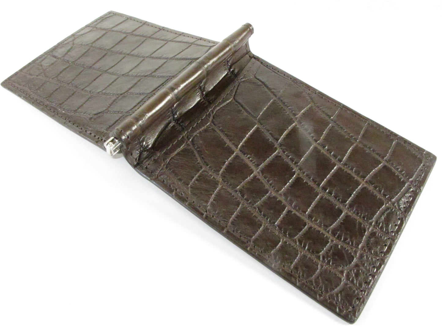 Genuine Crocodile Belly Skin Leather Money Clip Slim Bifold Men's Wallet