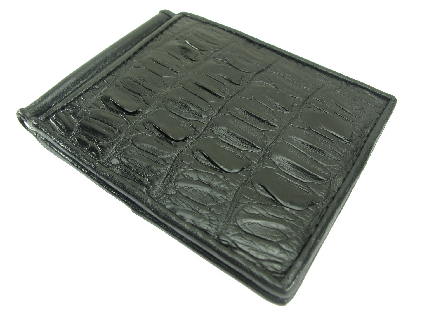 Genuine Crocodile Tail Skin Leather Money Clip Slim Bifold Men's Wallet