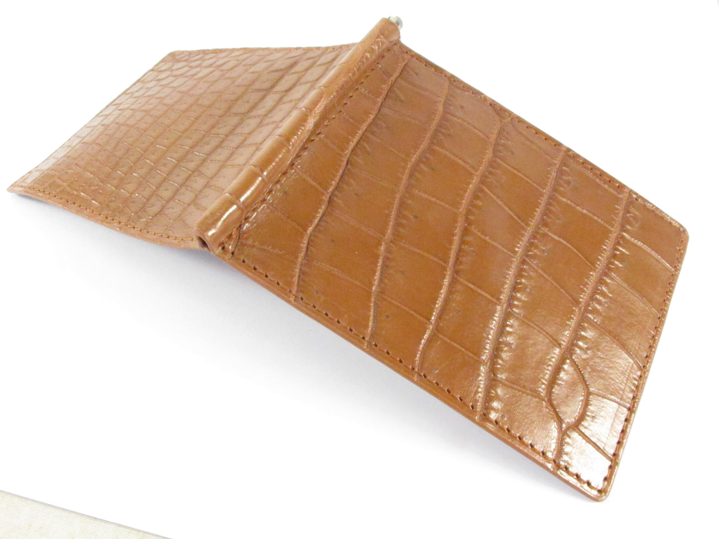 Genuine Crocodile Belly Skin Leather Money Clip Slim Bifold Men's Wallet