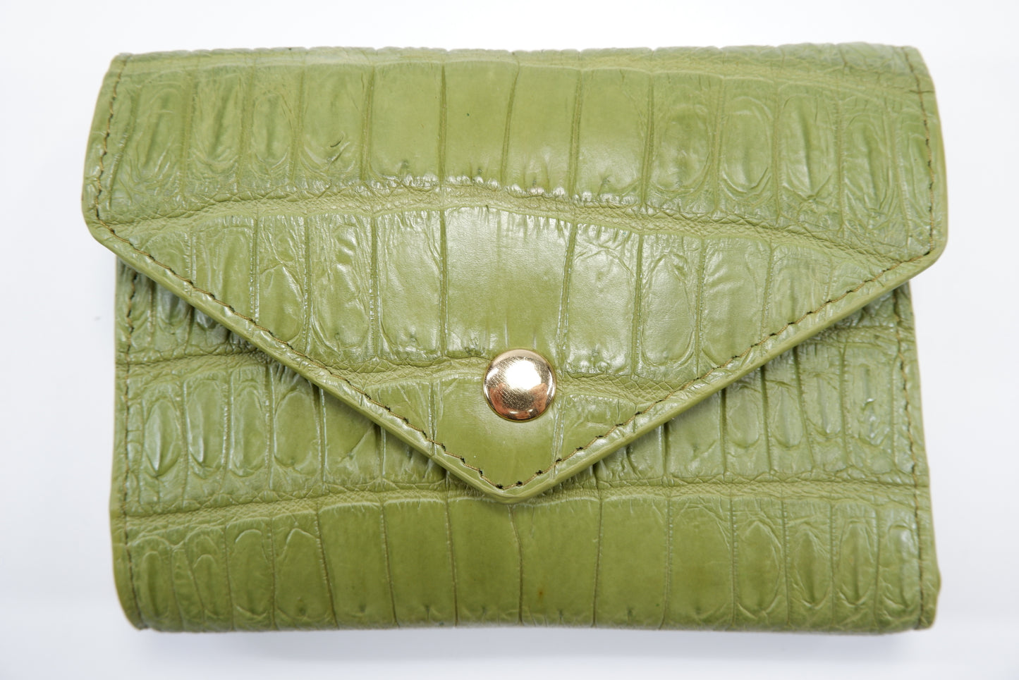 Genuine Crocodile Belly Skin Leather Medium Envelope Trifold Clutch Wallet Purse