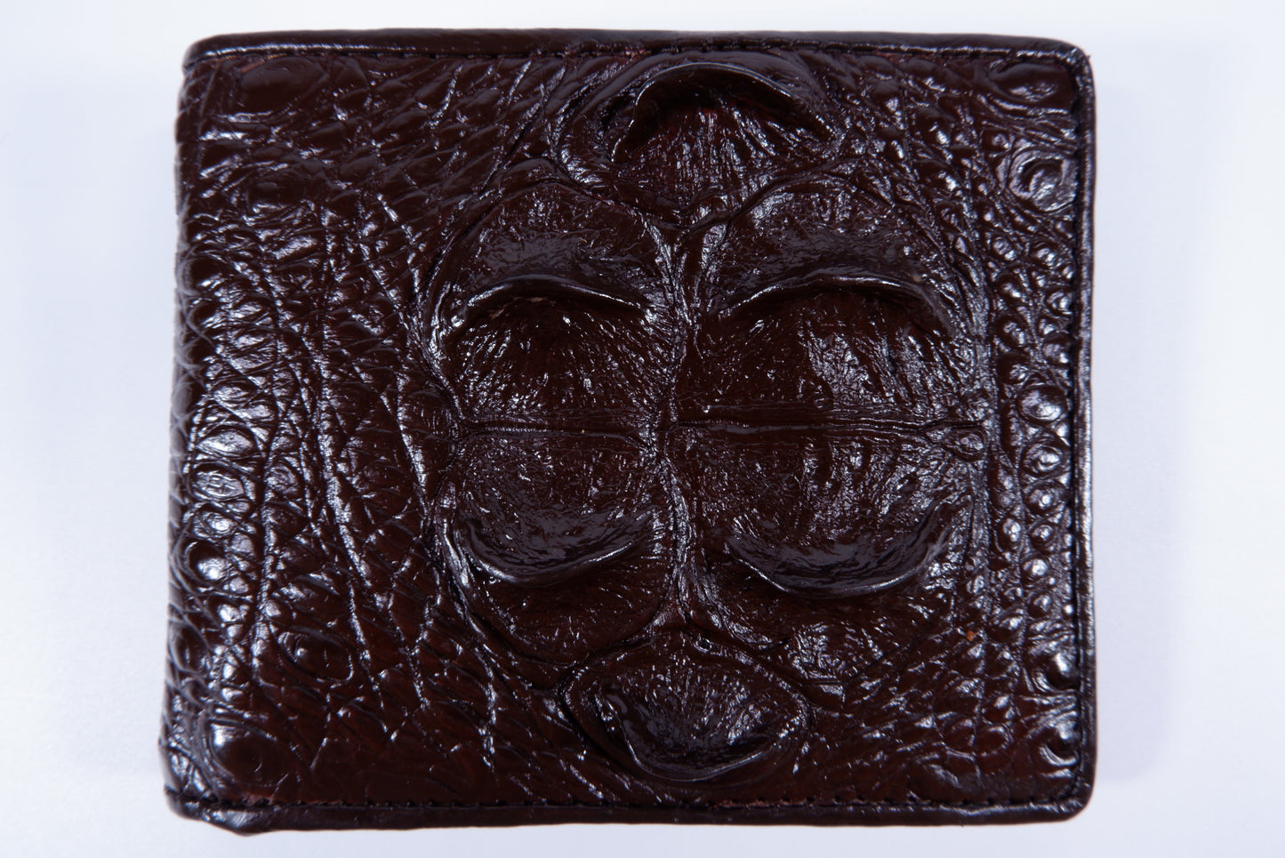 Genuine Crocodile Head Bump Skin Leather Bifold Wallet