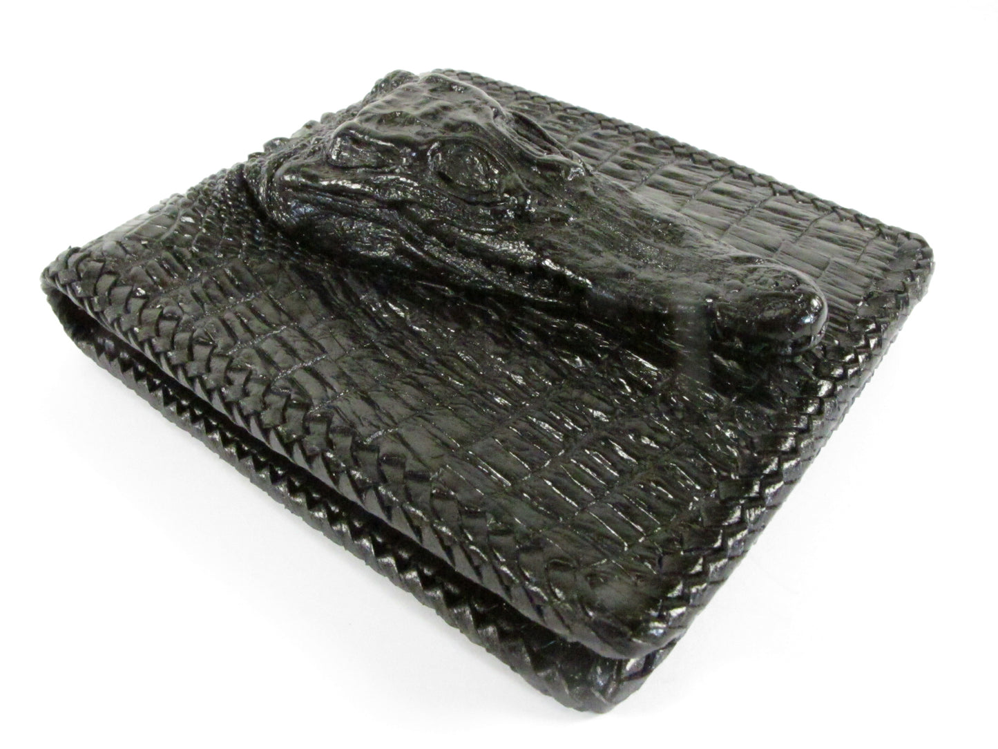 Genuine Crocodile Head Skin Leather Handmade Bifold Wallet
