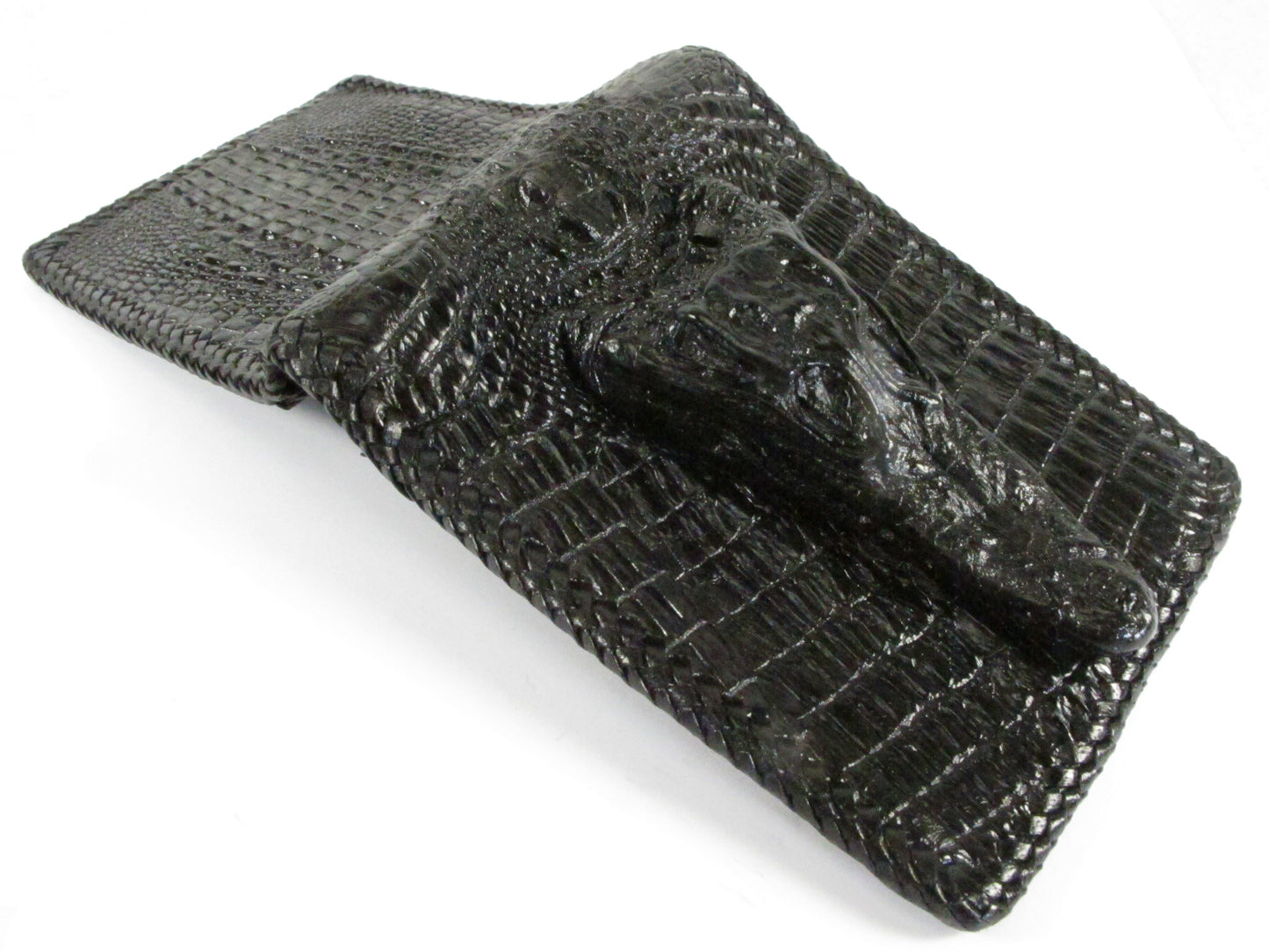 Genuine Crocodile Head Skin Leather Handmade Bifold Wallet