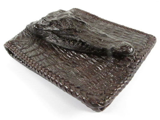 Genuine Crocodile Head Skin Leather Handmade Bifold Wallet