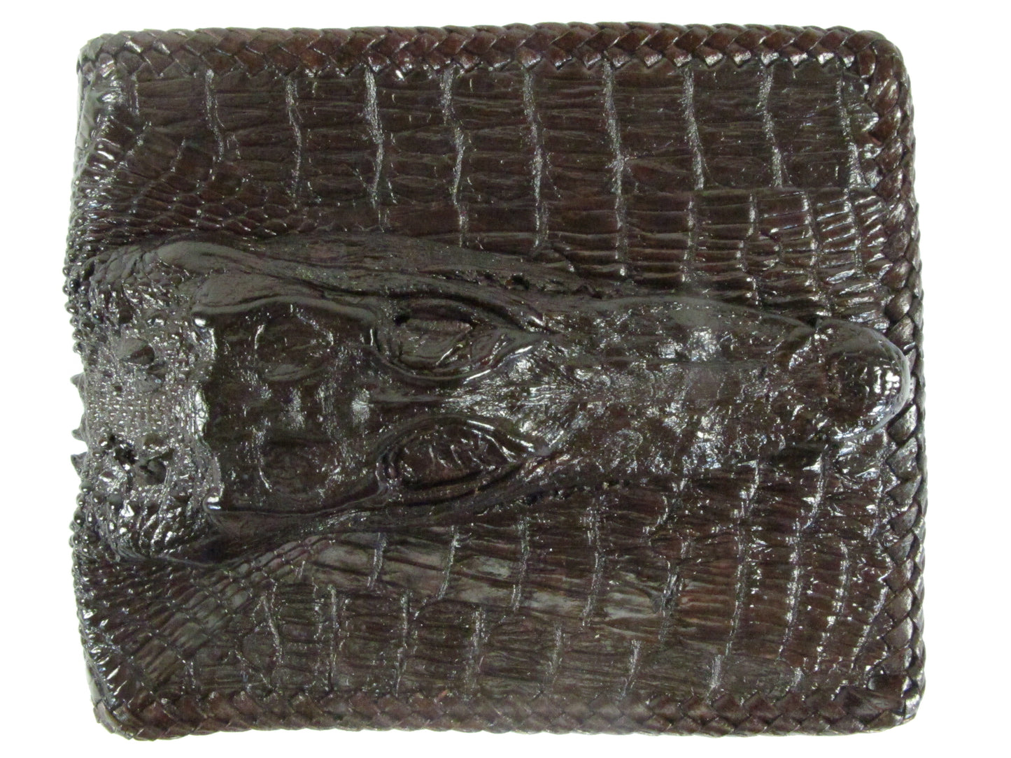 Genuine Crocodile Head Skin Leather Handmade Bifold Wallet