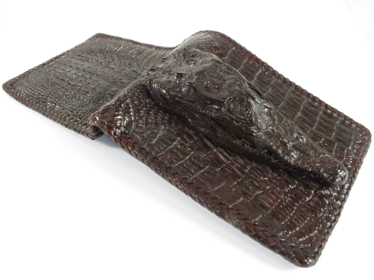 Genuine Crocodile Head Skin Leather Handmade Bifold Wallet
