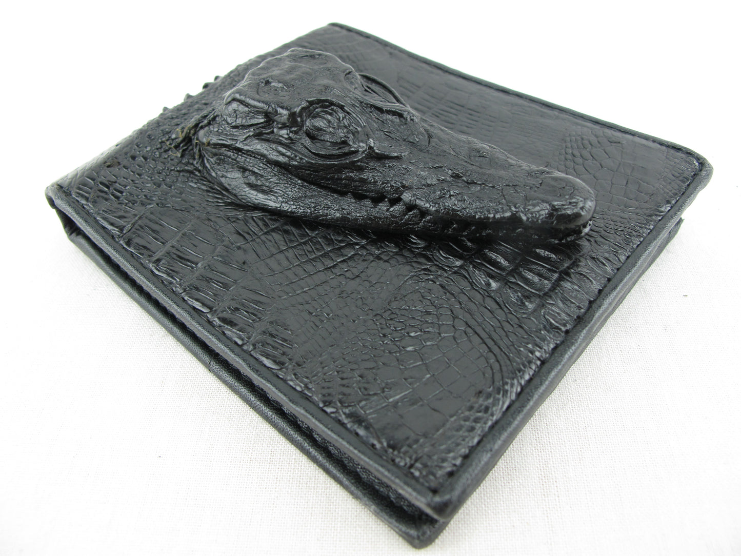 Genuine Crocodile Head Skin Leather Bifold Wallet