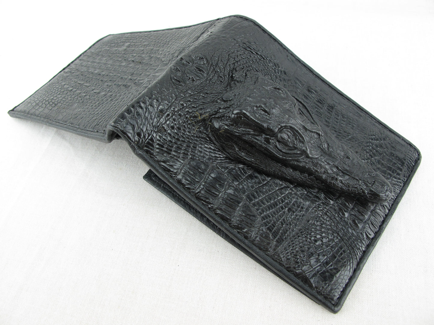 Genuine Crocodile Head Skin Leather Bifold Wallet