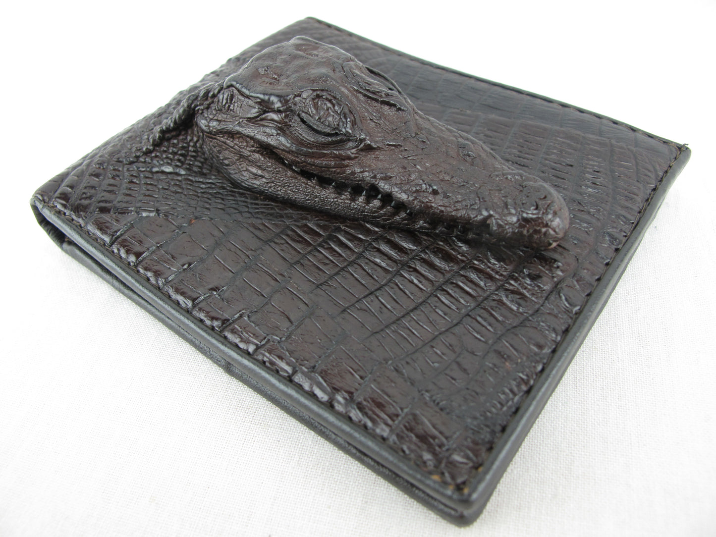 Genuine Crocodile Head Skin Leather Bifold Wallet