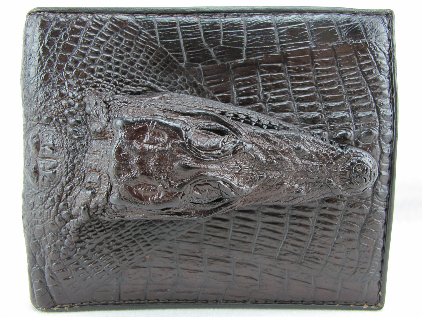 Genuine Crocodile Head Skin Leather Bifold Wallet