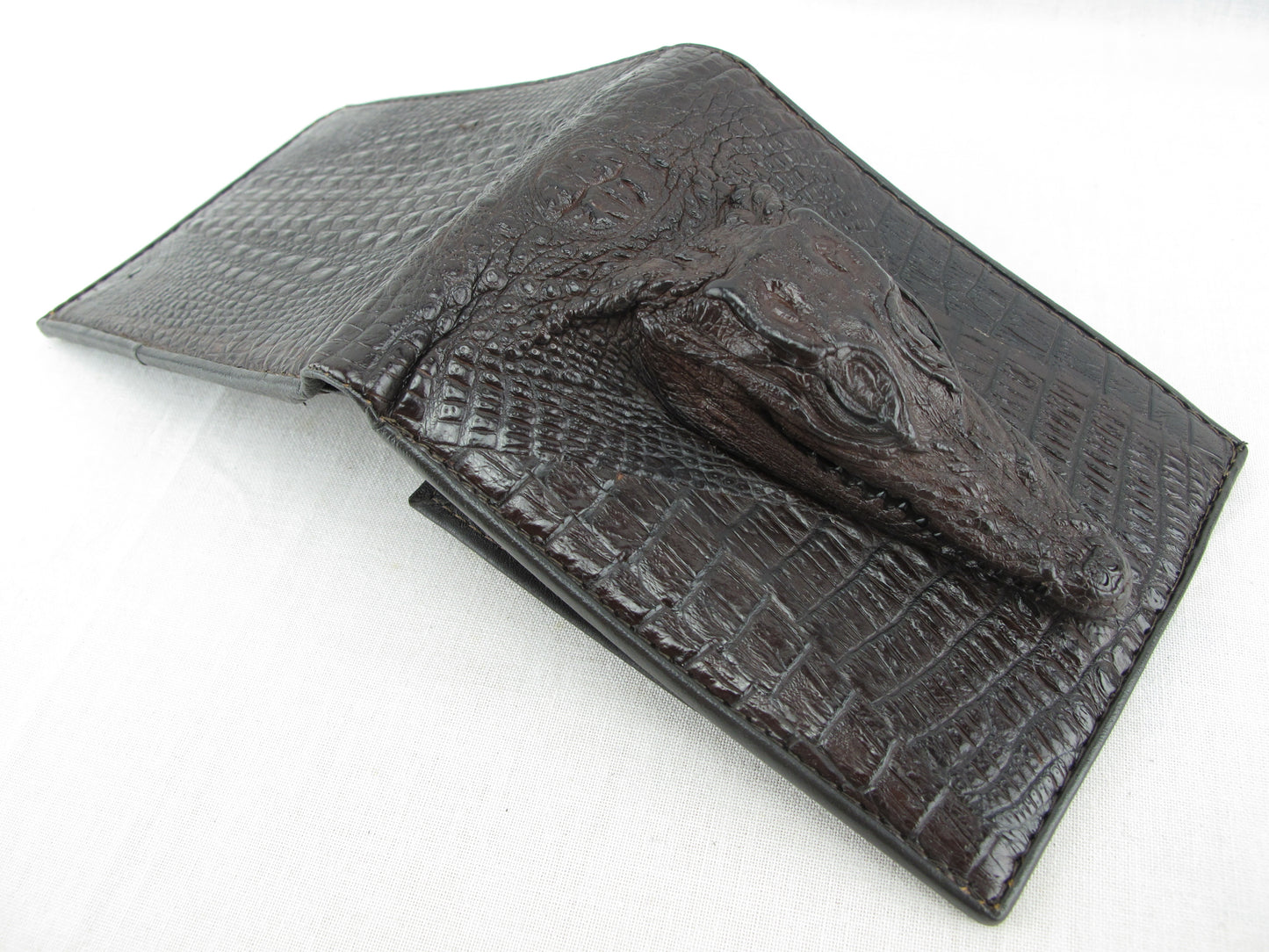 Genuine Crocodile Head Skin Leather Bifold Wallet