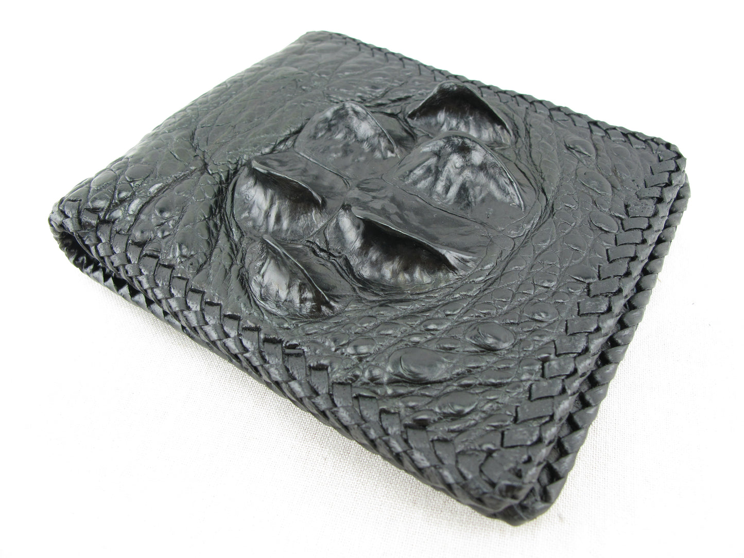 Genuine Crocodile Head Bump Skin Leather Handmade Bifold Wallet