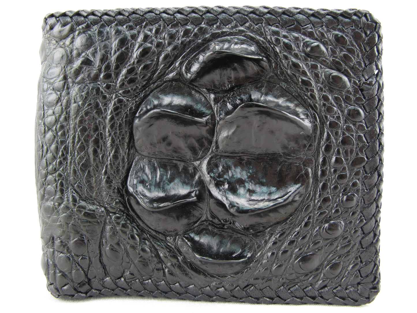 Genuine Crocodile Head Bump Skin Leather Handmade Bifold Wallet