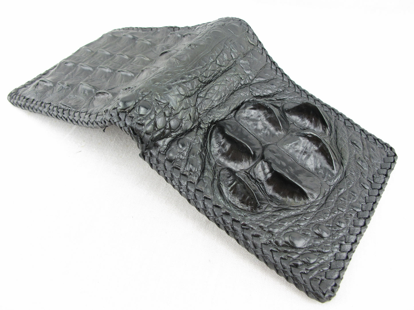 Genuine Crocodile Head Bump Skin Leather Handmade Bifold Wallet
