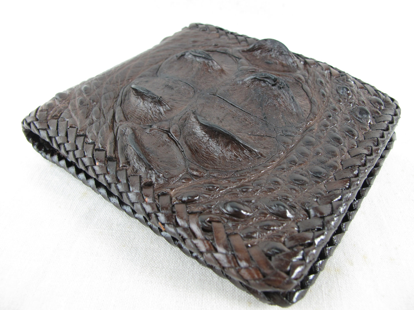 Genuine Crocodile Head Bump Skin Leather Handmade Bifold Wallet