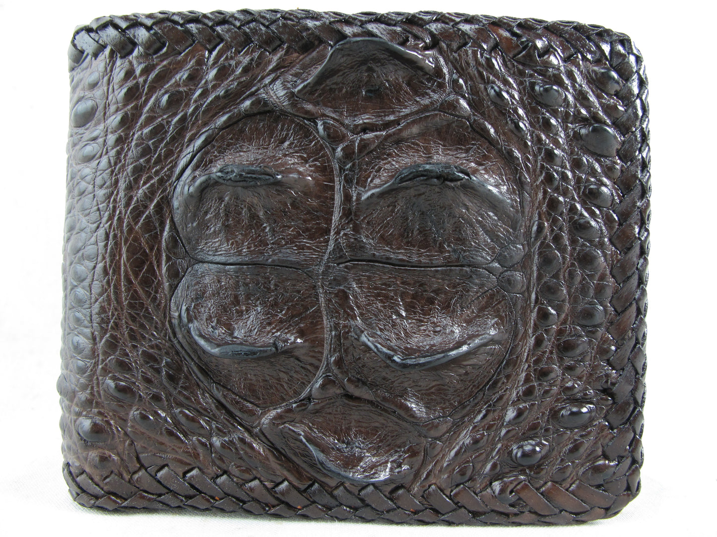 Genuine Crocodile Head Bump Skin Leather Handmade Bifold Wallet