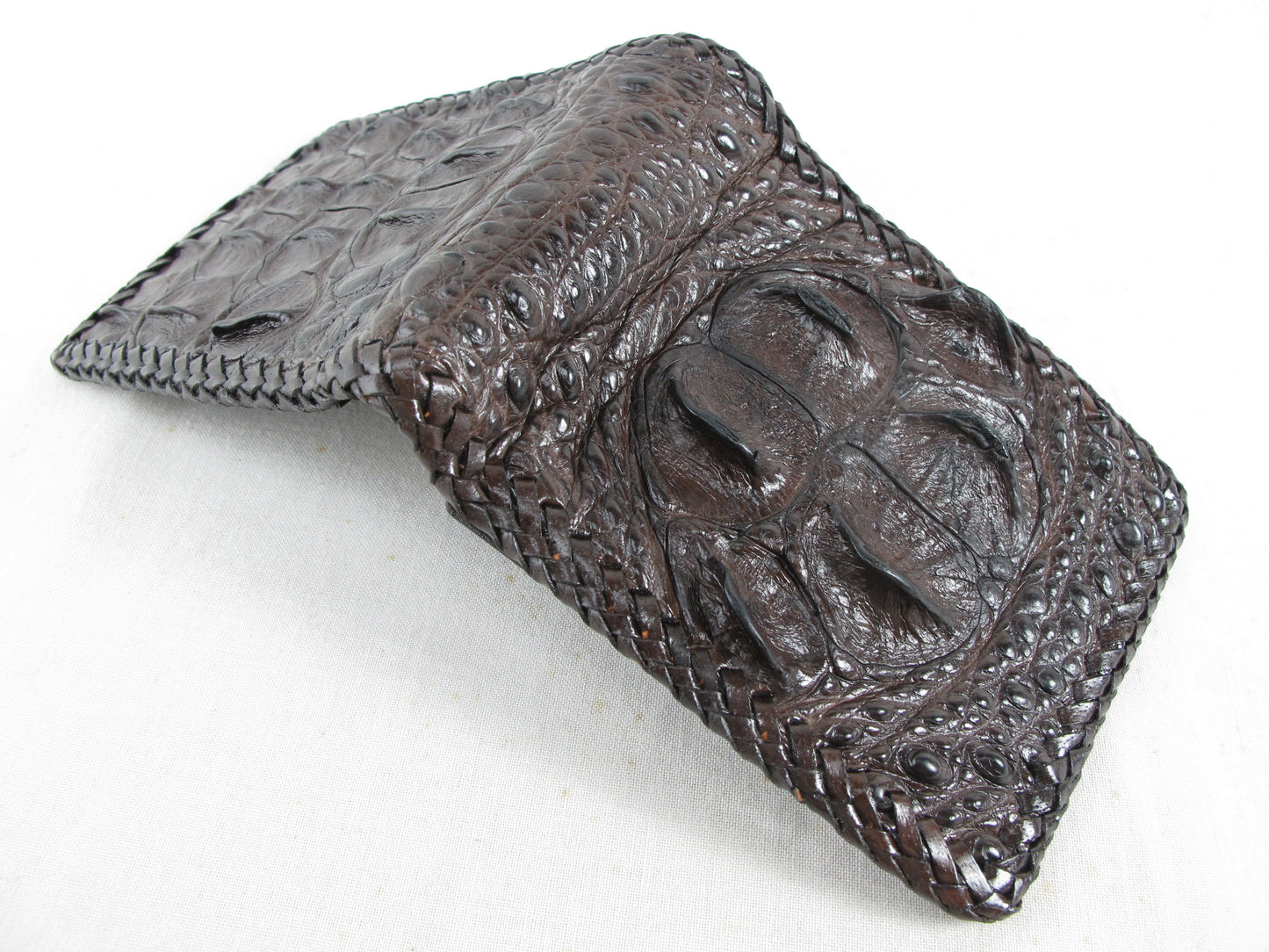 Genuine Crocodile Head Bump Skin Leather Handmade Bifold Wallet