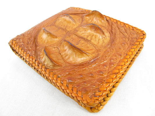 Genuine Crocodile Head Bump Skin Leather Handmade Bifold Wallet