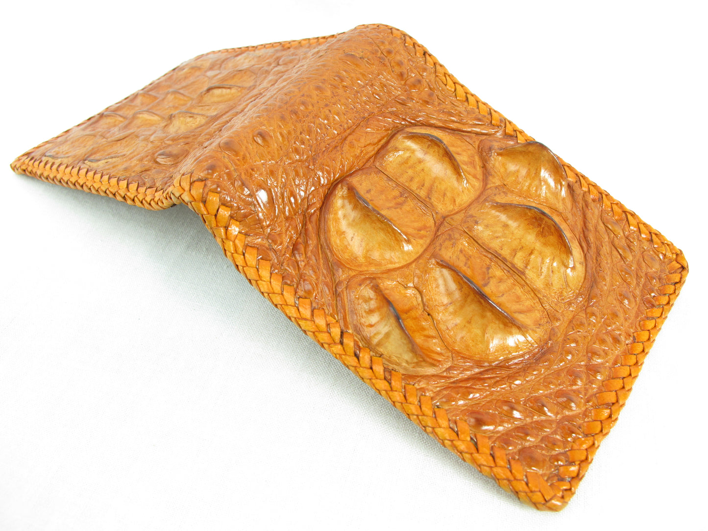 Genuine Crocodile Head Bump Skin Leather Handmade Bifold Wallet