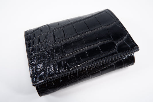 Genuine Crocodile Belly Skin Leather Mini Trifold Coins Wallet