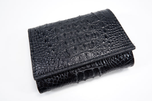 Genuine Crocodile Backbone Skin Leather Mini Trifold Coins Wallet