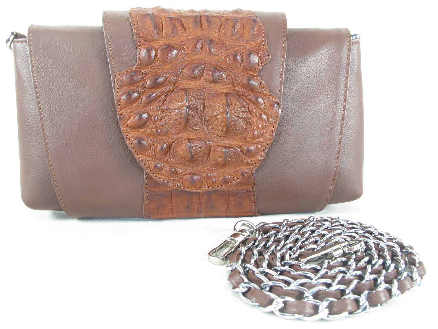 Genuine Alligator Crocodile Hornback Skin Leather Women's Clutch & Shoulderbag Purse