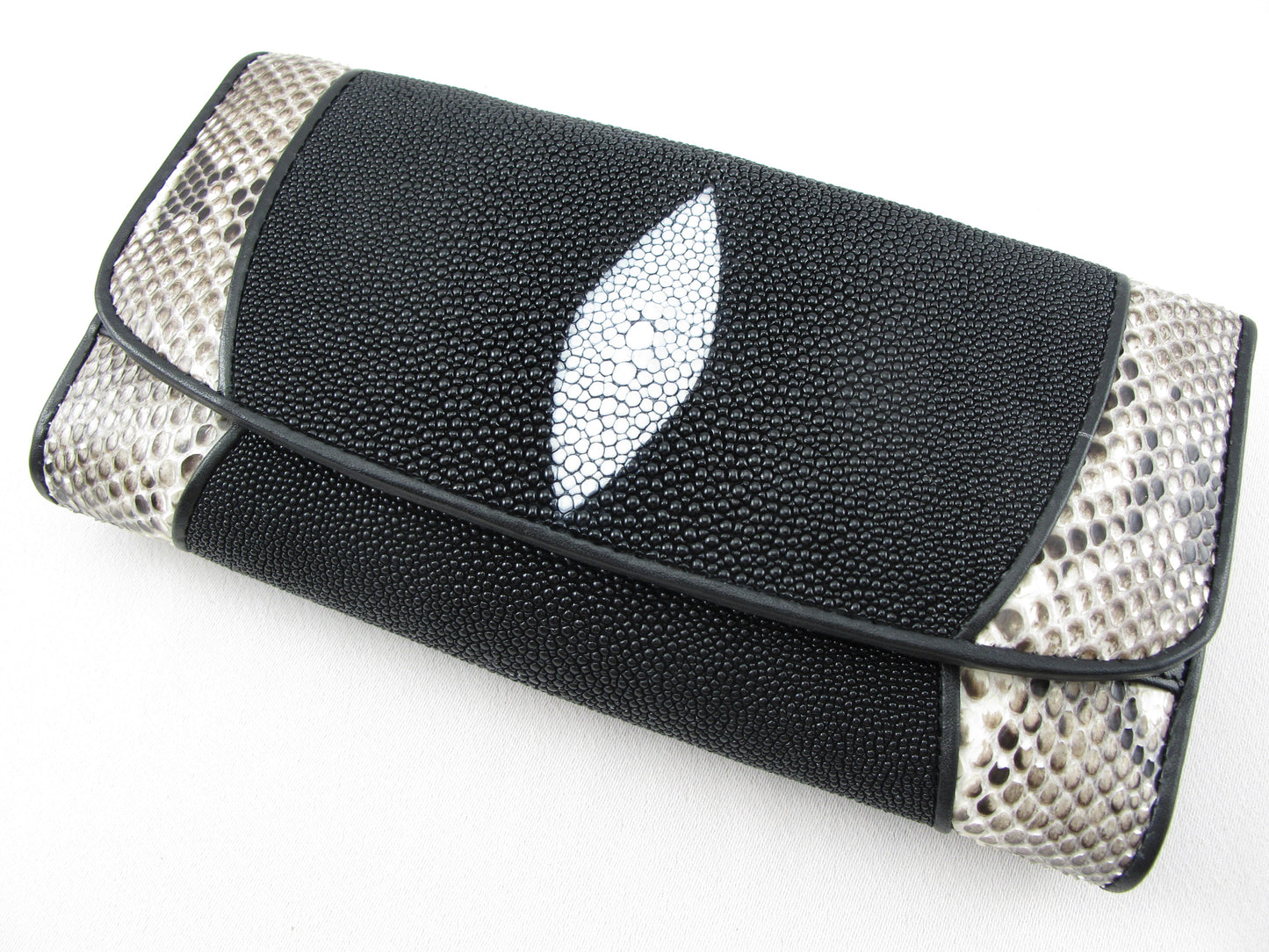 Genuine Stingray & Python Skin Leather Women's Trifold Clutch Wallet Purse