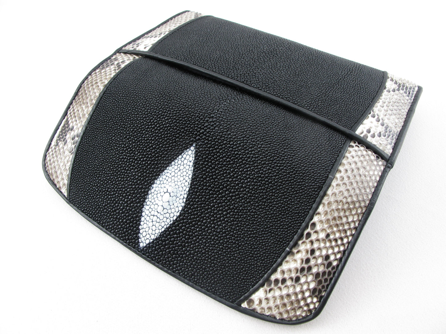 Genuine Stingray & Python Skin Leather Women's Trifold Clutch Wallet Purse