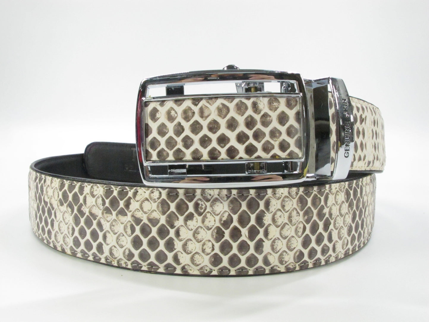 Genuine Pipe Snake Skin Leather Auto Locking Men's Belt