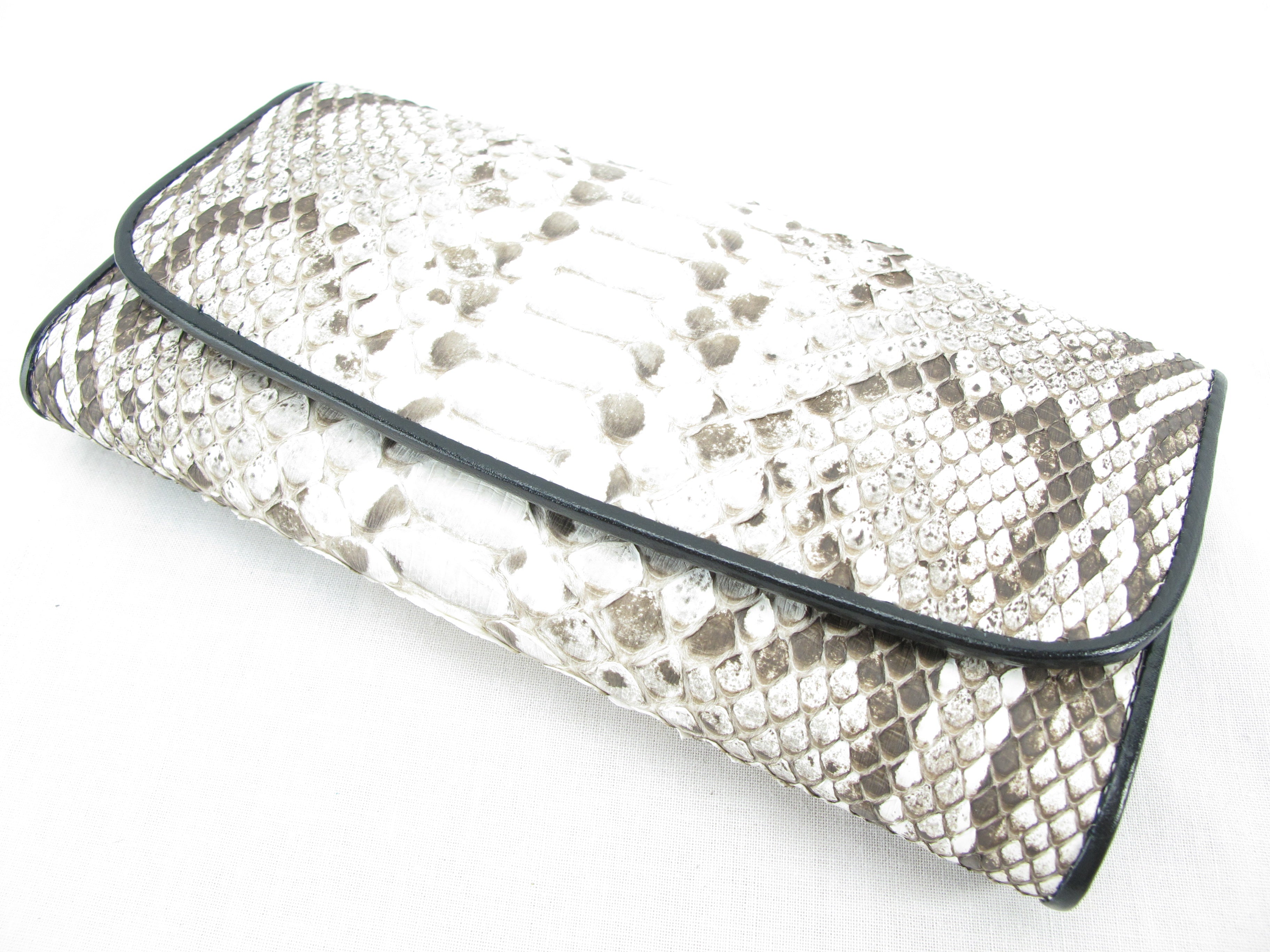 Genuine Burmese Python Snake Belly Skin Leather Women's Trifold Clutch ...