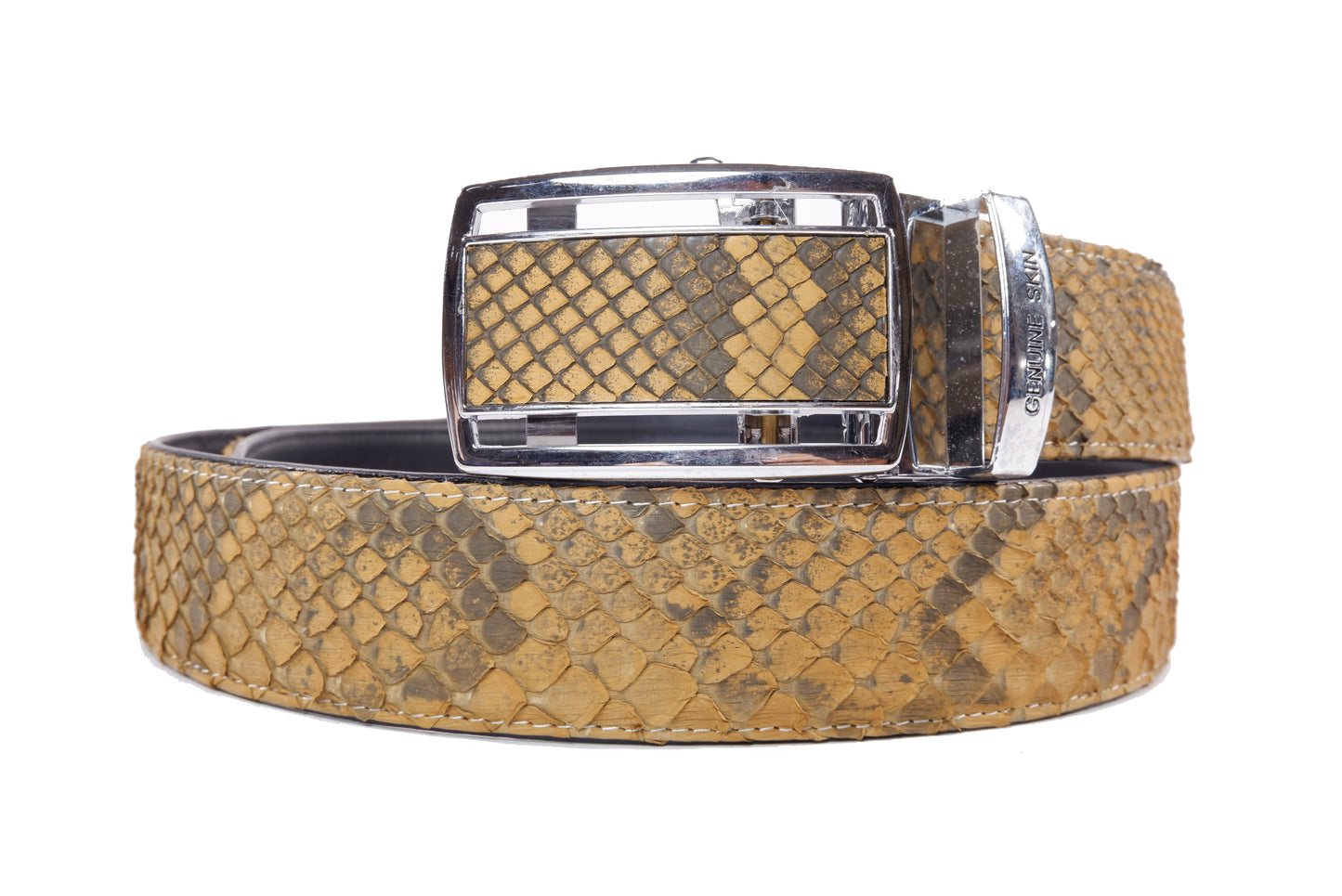 Genuine Burmese Python Snake Skin Leather Auto Locking Men's Belt