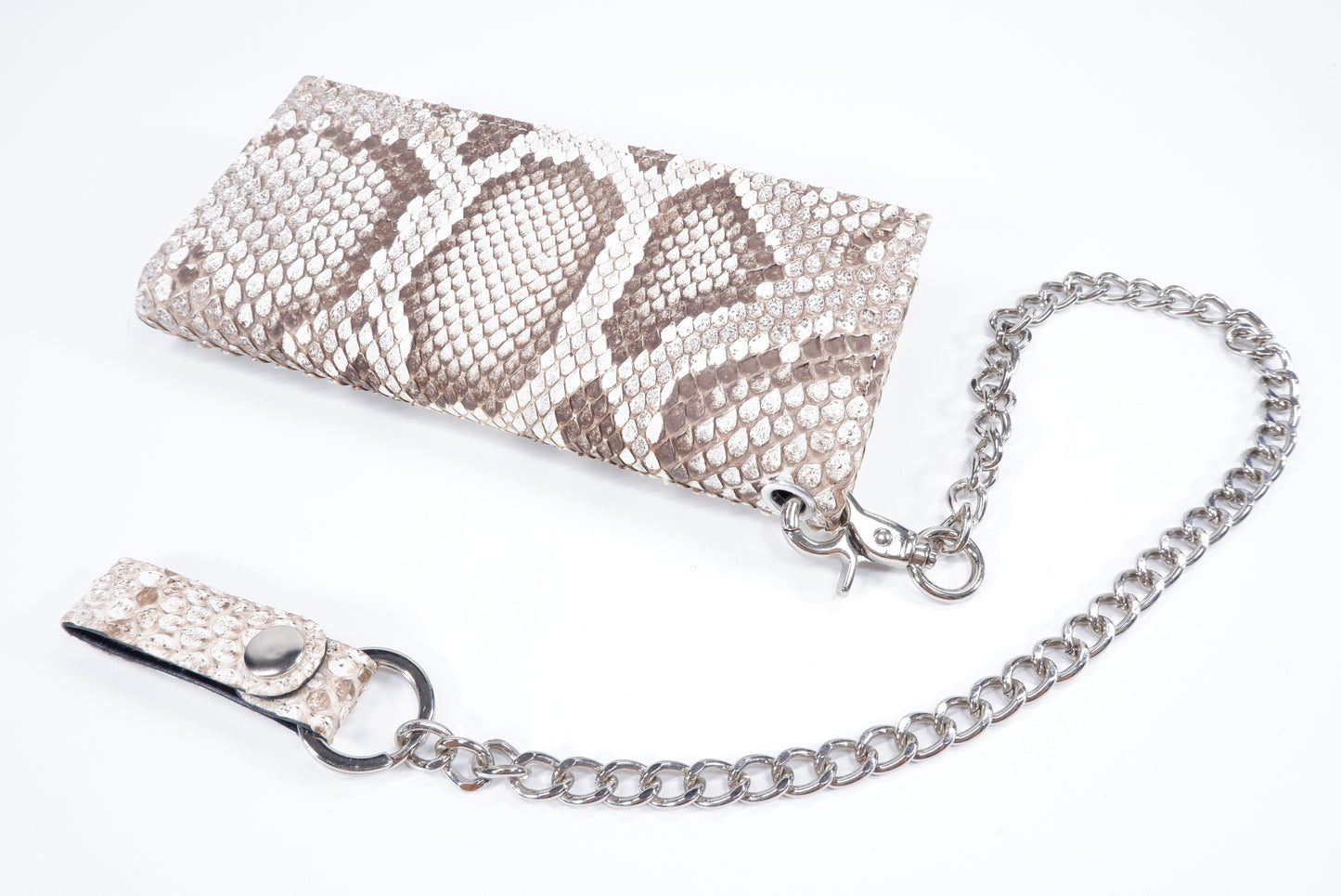 Genuine Burmese Python Snake Skin Leather Long Checkbook Wallet with Chains