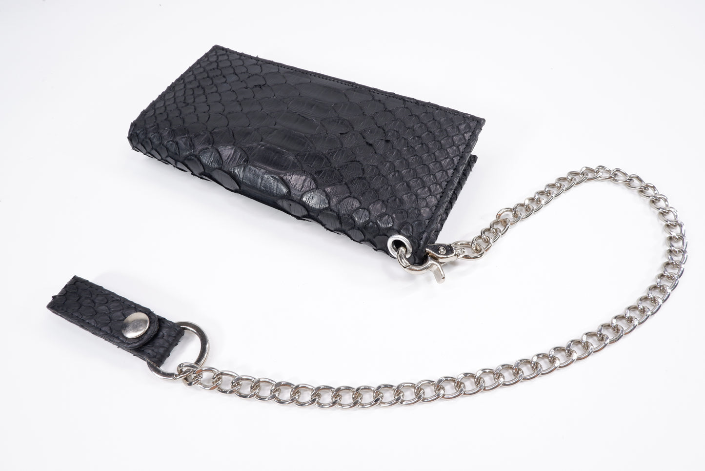 Genuine Python Belly Snake Skin Leather Long Checkbook Wallet with Chains