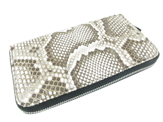 Genuine Burmese Python Skin Leather Zip Around Clutch Wallet Purse