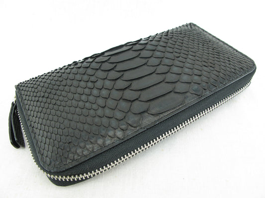 Genuine Python Belly Skin Leather Zip Around Clutch Wallet Purse