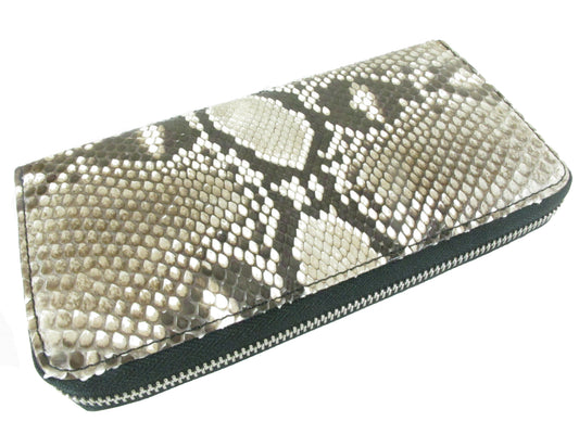 Genuine Reticulated Python Skin Leather Zip Around Clutch Wallet Purse
