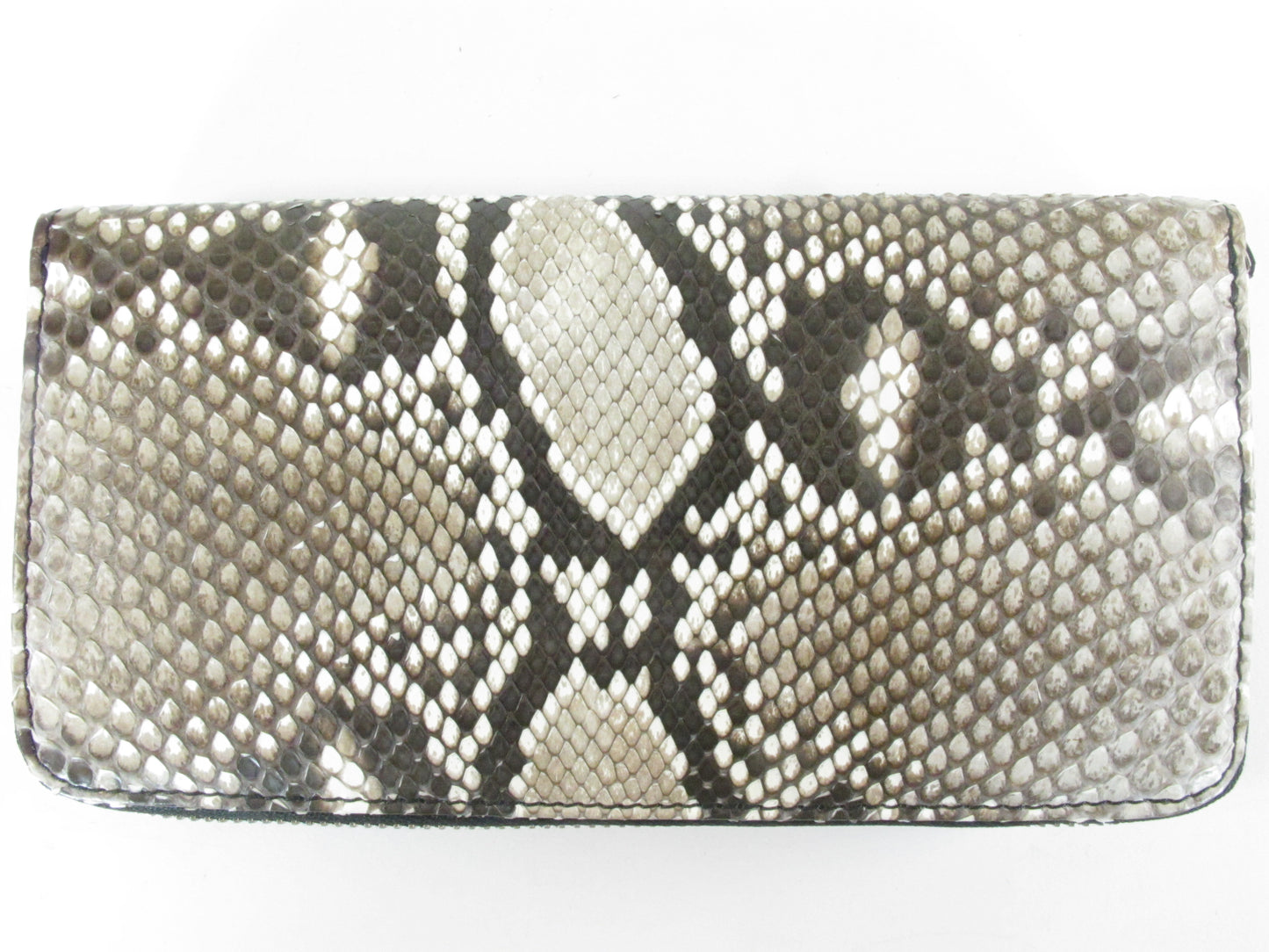 Genuine Reticulated Python Skin Leather Zip Around Clutch Wallet Purse