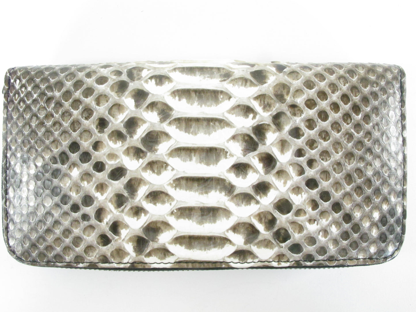 Genuine Reticulated Python Belly Skin Leather Zip Around Clutch Wallet Purse