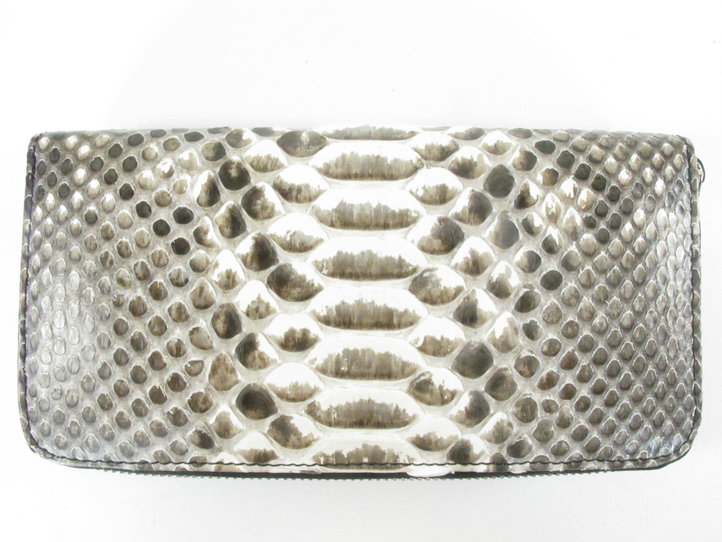 Genuine Reticulated Python Belly Skin Leather Zip Around Clutch Wallet Purse