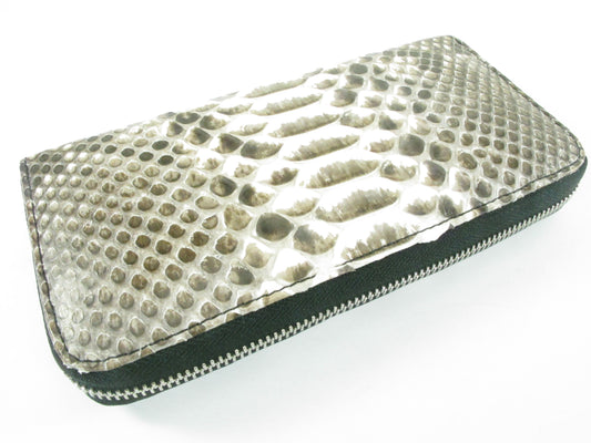 Genuine Reticulated Python Belly Skin Leather Zip Around Clutch Wallet Purse
