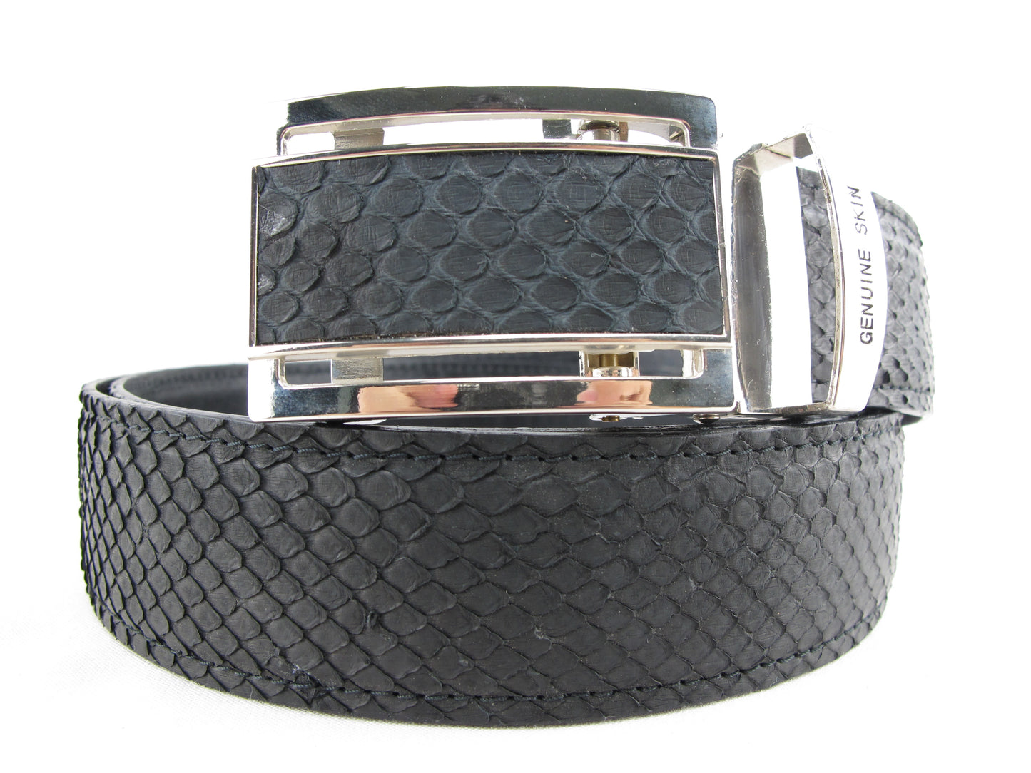 Genuine Python Snake Skin Leather Auto Locking Men's Belt